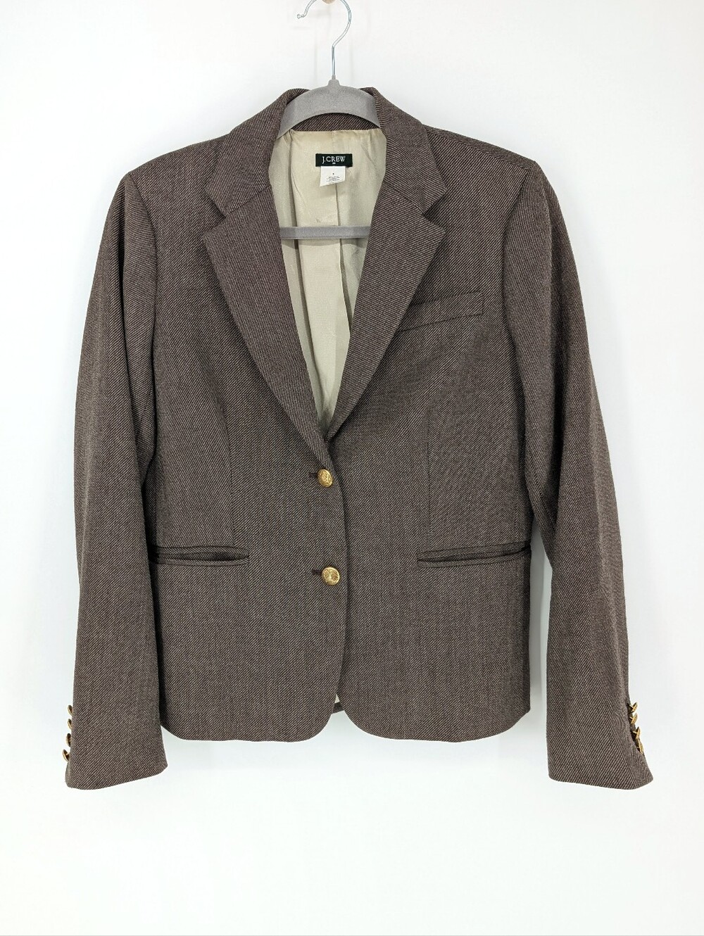 J Crew Wool-Blend Schoolboy Blazer Gold Button Jacket Size 8 Preppy Academia
